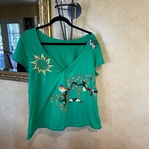 Green & vibrant Blue Embroidered Women's Top vintage Johnny Was